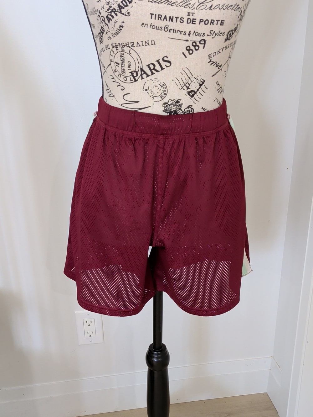 FREE PEOPLE | Women's Maroon w/ Striped Sides Hidden Drawstring Mesh Shorts